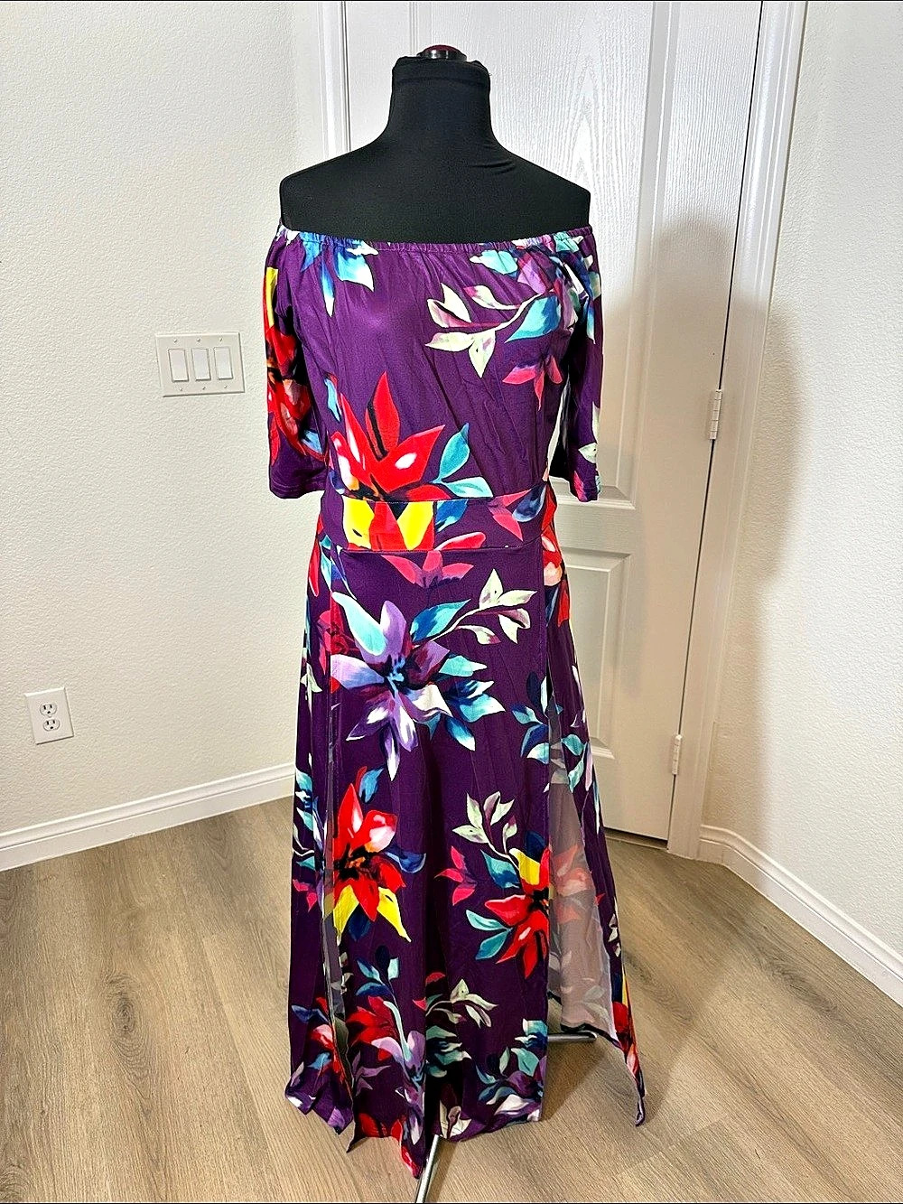 Floral Off-Shoulder Maxi Dress with built in shorts